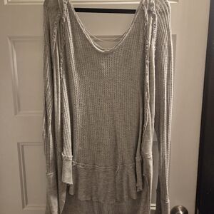 We The Free Heather Gray Waffle Knit Top